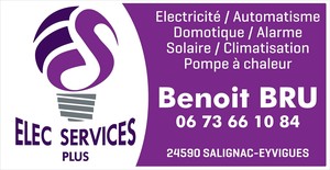 ELEC SERVICES PLUS Salignac-Eyvigues, , Installation électrique, Installation domotique, Alarme anti-intrusion, Chauffage électrique, Interphone et portier vidéo, Motorisation porte et portail, Plancher chauffant, Borne de recharge, Ventilation (vmc)