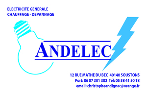 ANDELEC SOUSTONS HOSSEGOR Soustons, , Installation électrique, Installation domotique, Alarme anti-intrusion, Chauffage électrique, Interphone et portier vidéo, Motorisation porte et portail, Plafond rayonnant, Plancher chauffant, Borne de recharge, Ventilation (vmc), Sécurité incendie