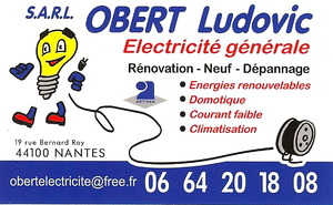 Sarl Obert Ludovic Nantes, , Installation électrique, Installation domotique, Alarme anti-intrusion, Chauffage électrique, Borne de recharge, Plancher chauffant, Ventilation (vmc)