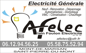 AFELEC sas Saint-Pierre-du-Mont, , Installation électrique, Installation domotique, Alarme anti-intrusion, Chauffage électrique, Interphone et portier vidéo, Motorisation porte et portail, Plancher chauffant, Borne de recharge, Ventilation (vmc)